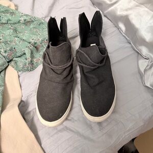 Very G Black Canvas High-Top Slip-On Ankle Booties with White Sole